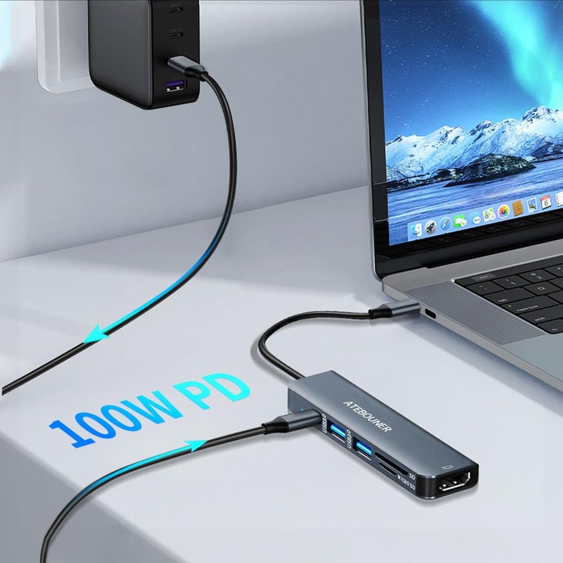 ATEBOUNER محول USB-C لماك بوك - محطة توصيل متعددة المنافذ مع HDMI لجهاز ماك بوك برو وأجهزة Thunderbolt - Image 3